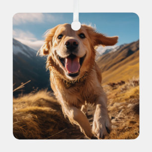 Happy Golden Retriever Running  Metal Ornament