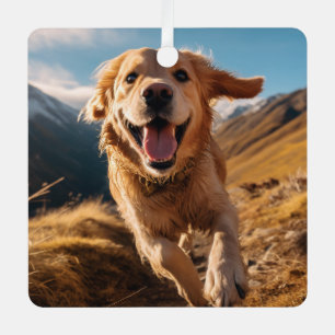 Happy Golden Retriever Running Metal Ornament