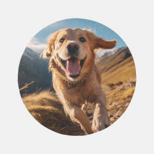 Happy Golden Retriever Running Outdoor Rug