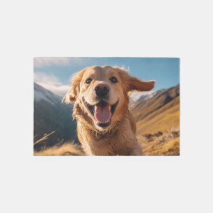 Happy Golden Retriever Running  Outdoor Rug