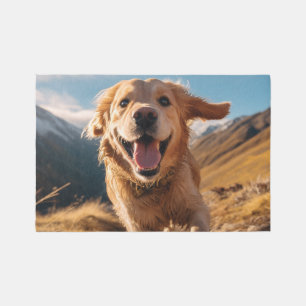 Happy Golden Retriever Running Outdoor Rug