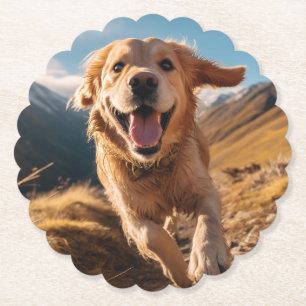 Happy Golden Retriever Running  Paper Coaster