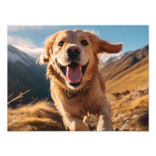 Happy Golden Retriever Running Photo Print