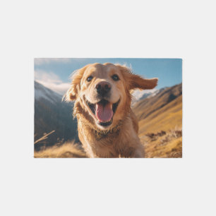 Happy Golden Retriever Running  Rug