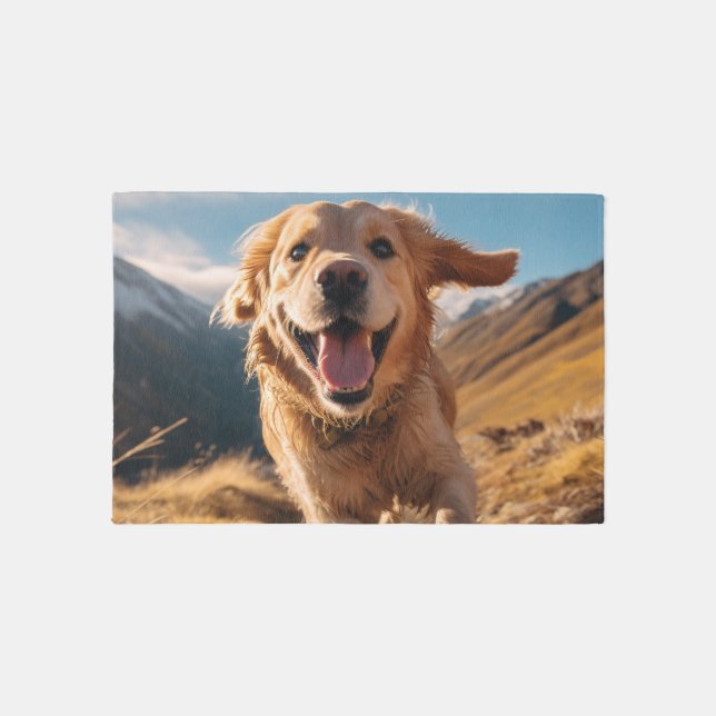 Happy Golden Retriever Running  Rug (Front)