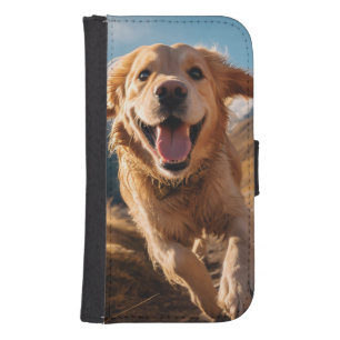 Happy Golden Retriever Running  Galaxy S4 Wallet Case