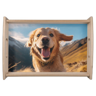 Happy Golden Retriever Running Serving Tray