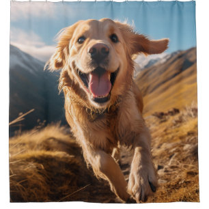 Happy Golden Retriever Running Shower Curtain