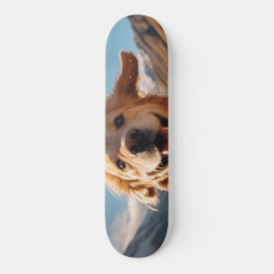 Happy Golden Retriever Running Skateboard