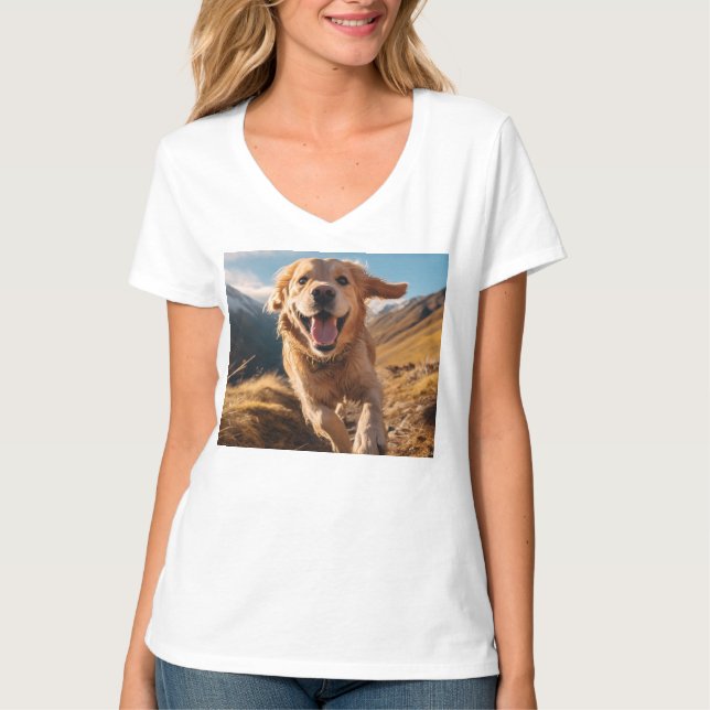 Happy Golden Retriever Running  T-Shirt (Front)