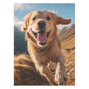 Happy Golden Retriever Running Tablecloth