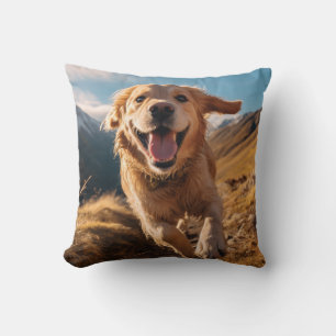 Happy Golden Retriever Running Throw Pillow