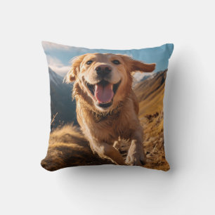 Happy Golden Retriever Running Throw Pillow