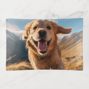Happy Golden Retriever Running Trinket Tray