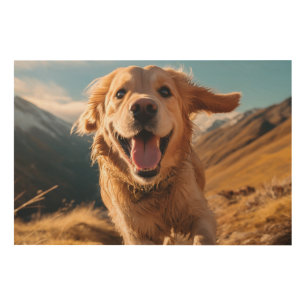 Happy Golden Retriever Running Wood Wall Art