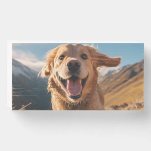 Happy Golden Retriever Running Wooden Box Sign