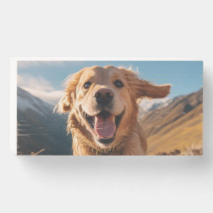Happy Golden Retriever Running Wooden Box Sign