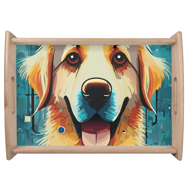 Happy Golden Retriever Serving Tray (Front)