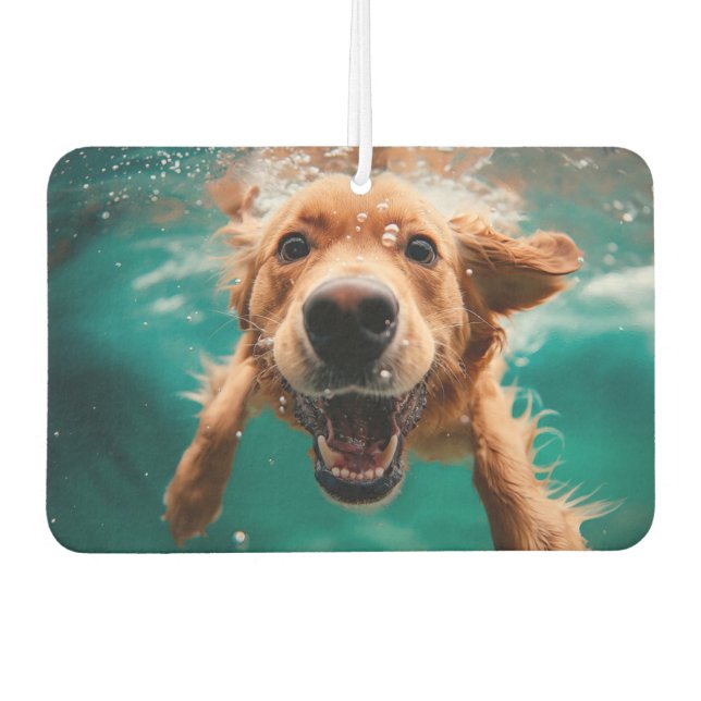 Happy Golden Retriever Swimming Underwater Air Freshener (Front)