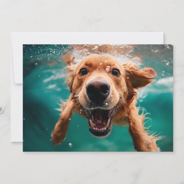 Happy Golden Retriever Swimming Underwater Card (Front)