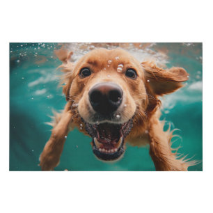 Happy Golden Retriever Swimming Underwater Faux Canvas Print