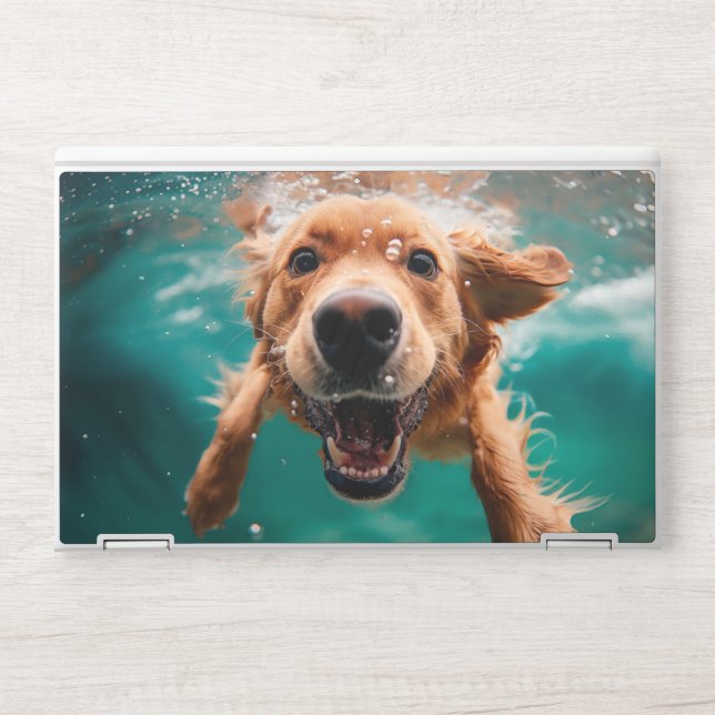 Happy Golden Retriever Swimming Underwater HP Laptop Skin (Front)