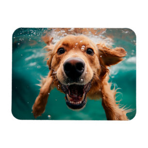 Happy Golden Retriever Swimming Underwater Magnet