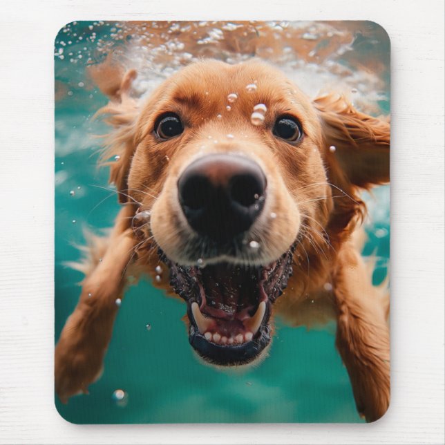 Happy Golden Retriever Swimming Underwater Mouse Pad (Front)