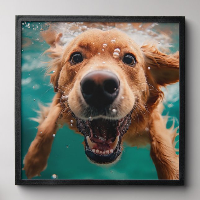 Happy Golden Retriever Swimming Underwater Peel And Stick Photo Tile (Front Set)