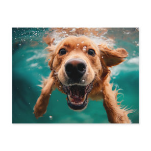 Happy Golden Retriever Swimming Underwater Postcard