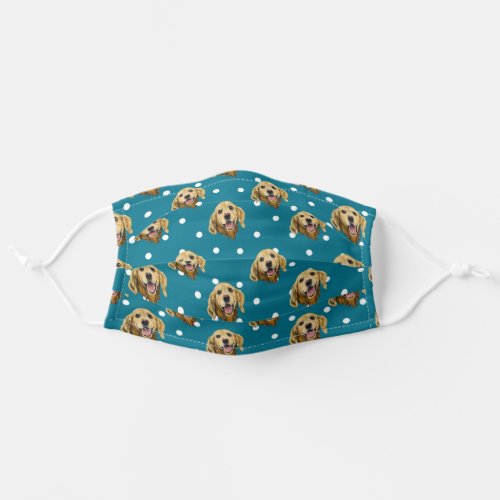 Happy Golden Retriever with Polka Dots Adult Cloth Face Mask