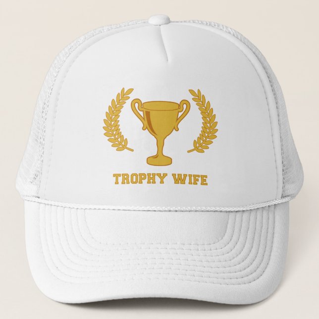 Happy Golden Trophy Wife Trucker Hat (Front)