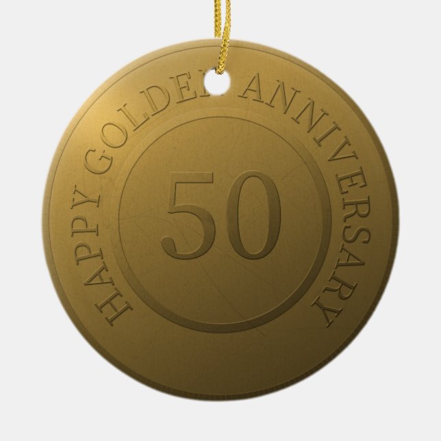 Happy golden wedding anniversary ceramic ornament (Front)