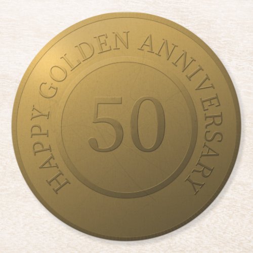 Happy golden wedding anniversary round paper coaster