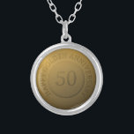Happy golden wedding anniversary silver plated necklace<br><div class="desc">Happy golden wedding anniversary. 50th years. Golden round sticker</div>