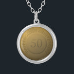 Happy golden wedding anniversary silver plated necklace<br><div class="desc">Happy golden wedding anniversary. 50th years. Golden round sticker</div>