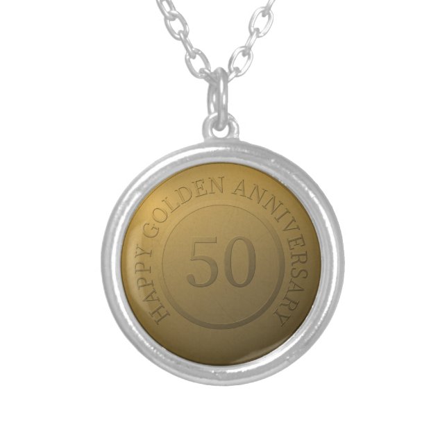Happy golden wedding anniversary silver plated necklace (Front)