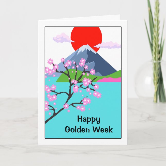 Happy Golden Week Japanese Cherry Blossoms Card (Front)
