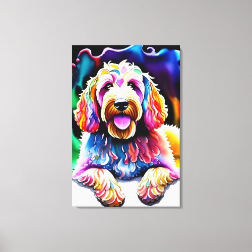 Happy Goldendoodle Colorful Joyful Doodle Dog  Canvas Print