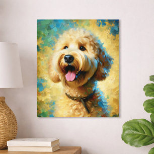 Happy Goldendoodle Oil Painting Art Poster