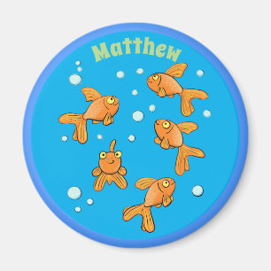 Happy goldfish with blue bubbles cartoon magnet