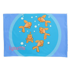 Happy goldfish with blue bubbles cartoon pillow case
