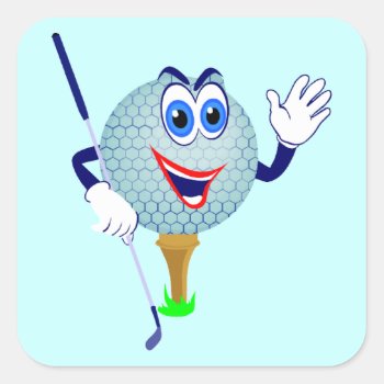 Happy Golf Ball T-shirts And Gifts Square Sticker by sport_shop at Zazzle