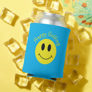 Happy Golfing Custom Text Grinning Face Classic   Can Cooler