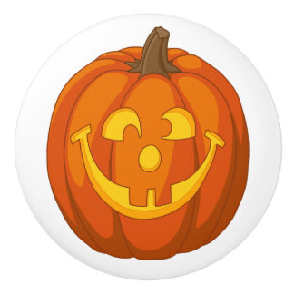 Happy Goofy Jack O Lantern Halloween Pumpkin Face Ceramic Knob