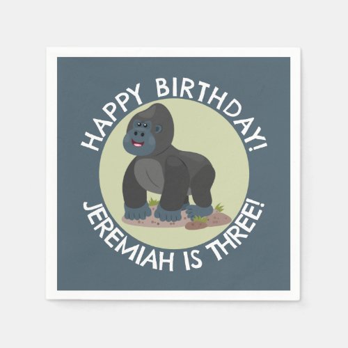 Happy gorilla personalized cartoon birthday  napkins