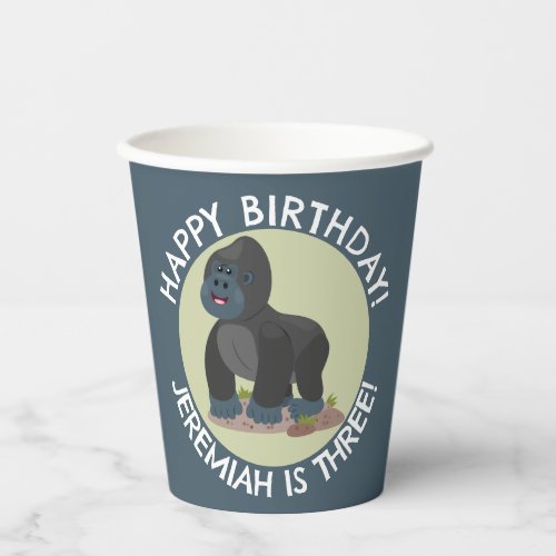 Happy gorilla personalized cartoon birthday  paper cups