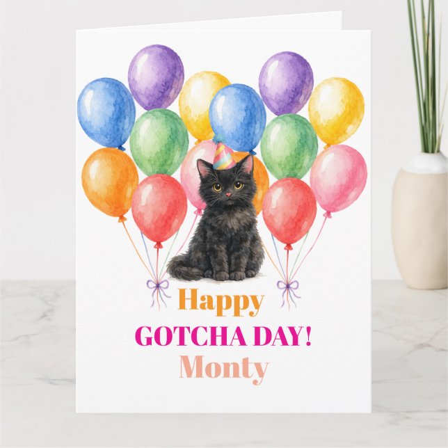 Happy Gotcha day Black Cat Pet Card (Front)