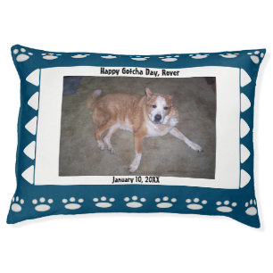 Happy Gotcha Day Blue White Dog Photo Paw Print  Pet Bed