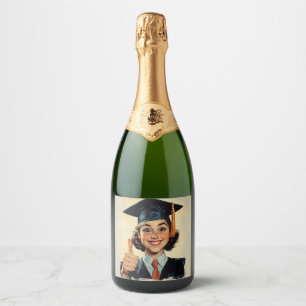 Happy Graduate Giving a Thumbs-Up  Sparkling Wine Label